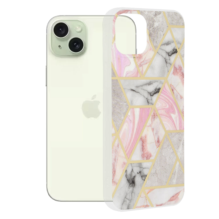 Funda para Apple iPhone 15 Plus, Techsuit, Marble, Rosa