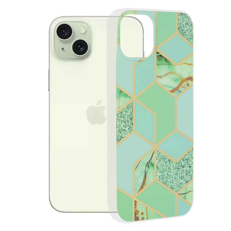 Funda para Apple iPhone 15 Plus, Techsuit, Marble, Verde