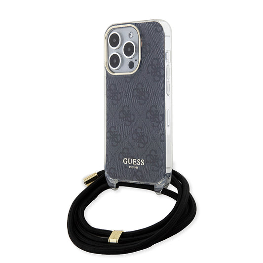 Funda para Apple iPhone 15 Pro, Guess, Crossbody Cord 4G Print, Negra