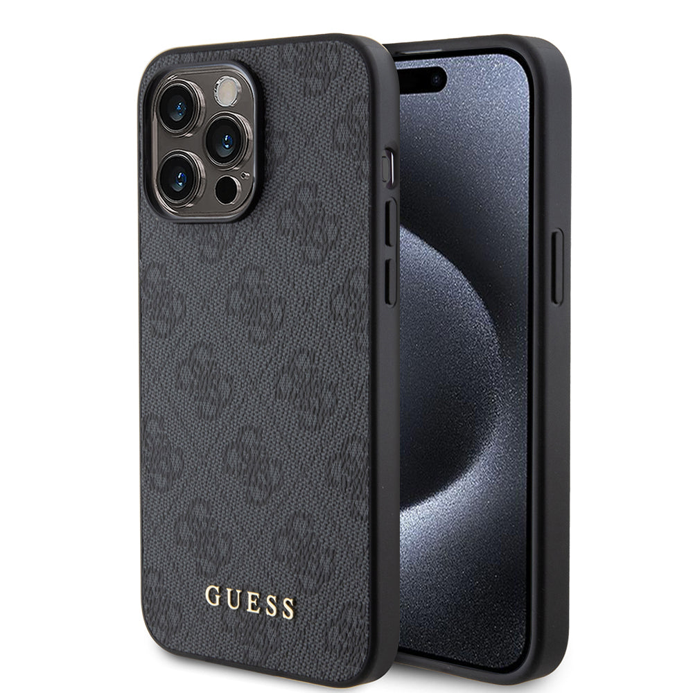 Funda para Apple iPhone 15 Pro, Guess, 4G Metal Gold Logo, Gris