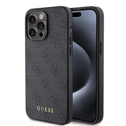 Funda para Apple iPhone 15 Pro, Guess, 4G Metal Gold Logo, Gris