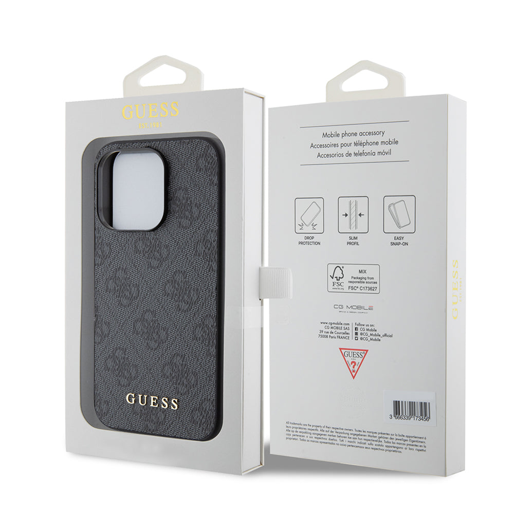 Funda para Apple iPhone 15 Pro, Guess, 4G Metal Gold Logo, Gris