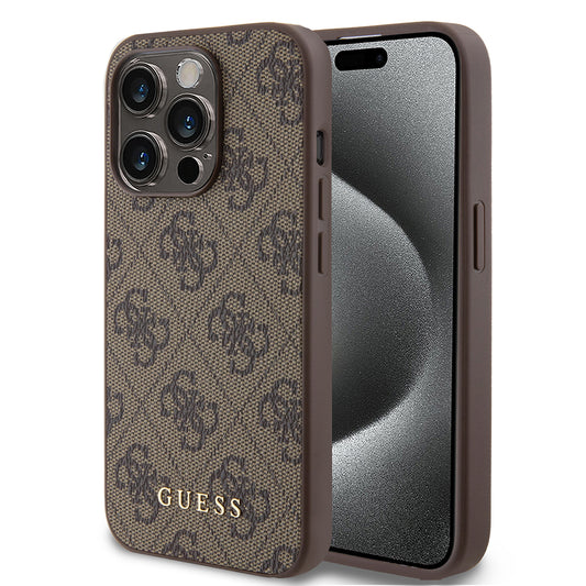 Funda para Apple iPhone 15 Pro, Guess, 4G Metal Gold Logo, Marrón