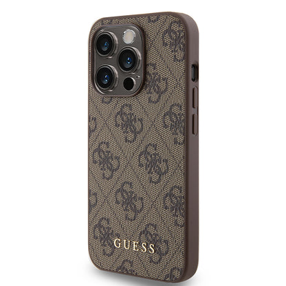 Funda para Apple iPhone 15 Pro, Guess, 4G Metal Gold Logo, Marrón