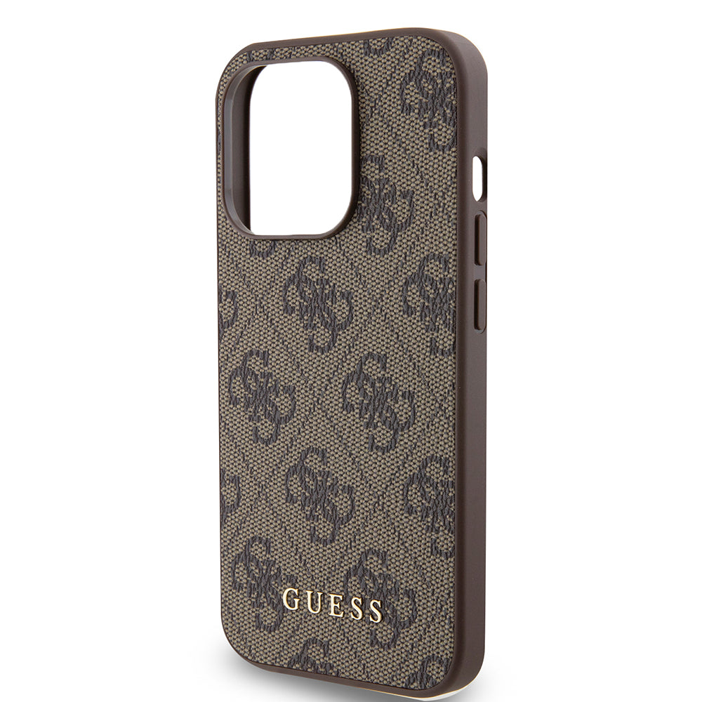 Funda para Apple iPhone 15 Pro, Guess, 4G Metal Gold Logo, Marrón