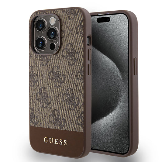 Funda para Apple iPhone 15 Pro, Guess, 4G Stripe, Marrón