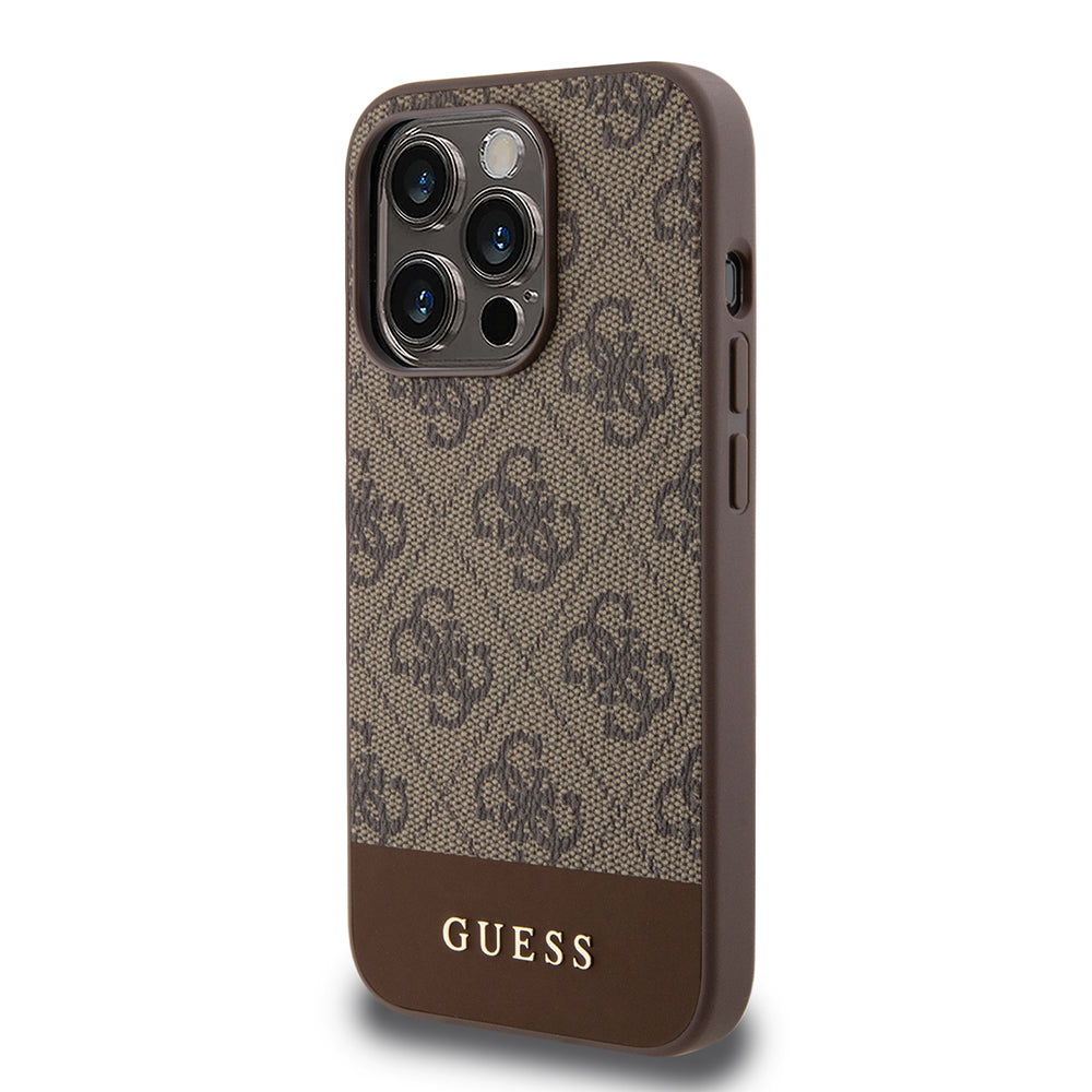 Funda para Apple iPhone 15 Pro, Guess, 4G Stripe, Marrón