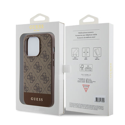 Funda para Apple iPhone 15 Pro, Guess, 4G Stripe, Marrón