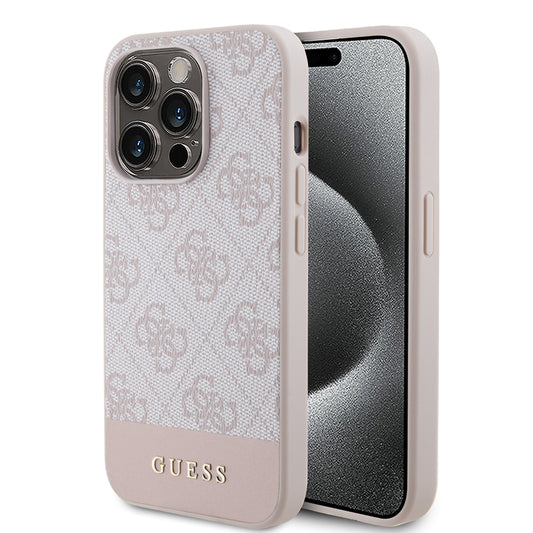 Funda para Apple iPhone 15 Pro, Guess, 4G Stripe, Rosa.