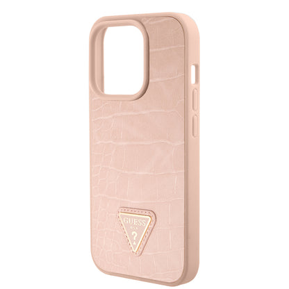 Funda para Apple iPhone 15 Pro, Guess, Croco Triangle Metal Logo, Rosa