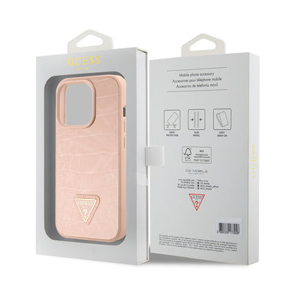 Funda para Apple iPhone 15 Pro, Guess, Croco Triangle Metal Logo, Rosa