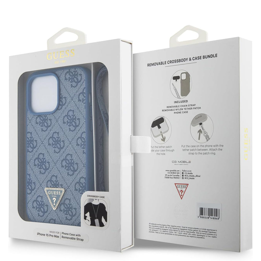 Funda para Apple iPhone 15 Pro, Guess, Crossbody 4G Metal Logo, Azul.