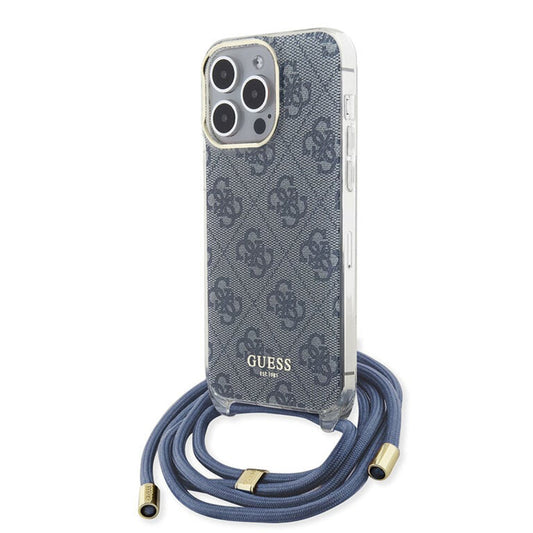 Funda para Apple iPhone 15 Pro, Guess, Crossbody Cord 4G Print, Azul