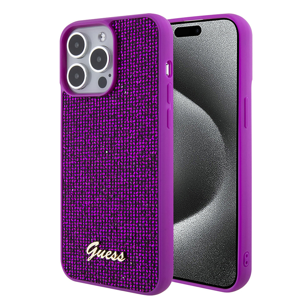Funda para Apple iPhone 15 Pro, Guess, Disco Metal Script, Fucsia