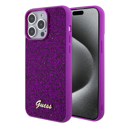 Funda para Apple iPhone 15 Pro, Guess, Disco Metal Script, Fucsia