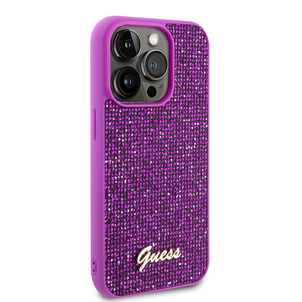 Funda para Apple iPhone 15 Pro, Guess, Disco Metal Script, Fucsia