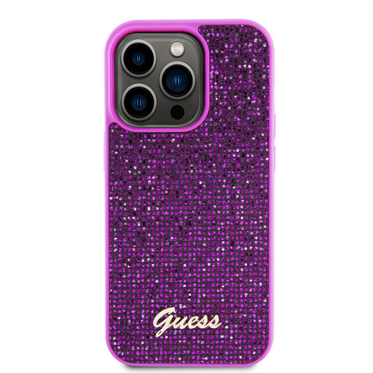Funda para Apple iPhone 15 Pro, Guess, Disco Metal Script, Fucsia
