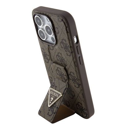 Funda para Apple iPhone 15 Pro, Guess, Grip Stand 4G Triangle Strass, Marrón