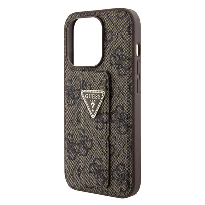 Funda para Apple iPhone 15 Pro, Guess, Grip Stand 4G Triangle Strass, Marrón