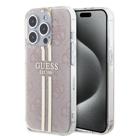 Funda para Apple iPhone 15 Pro, Guess, IML 4G Gold Stripe, Rosa
