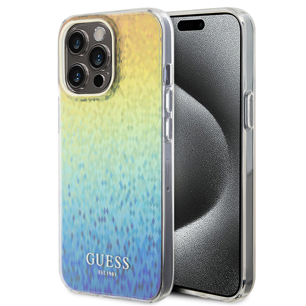 Funda para Apple iPhone 15 Pro, Guess, IML Faceted Mirror Disco Iridescent, Multicolor