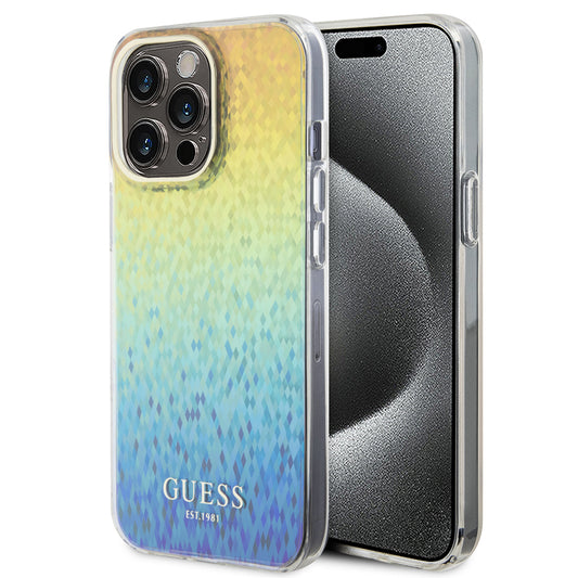 Funda para Apple iPhone 15 Pro, Guess, IML Faceted Mirror Disco Iridescent, Multicolor