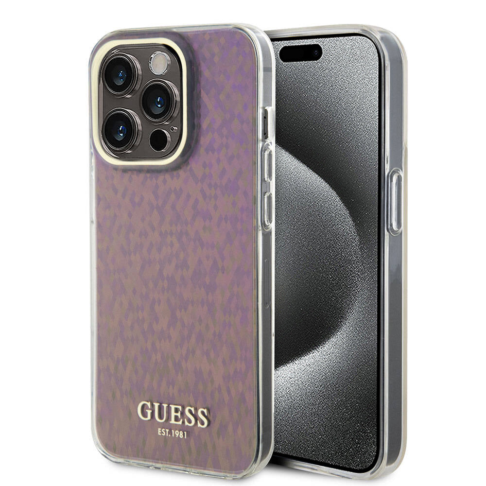 Funda para Apple iPhone 15 Pro, Guess, IML Faceted Mirror Disco Iridescent, Rosa