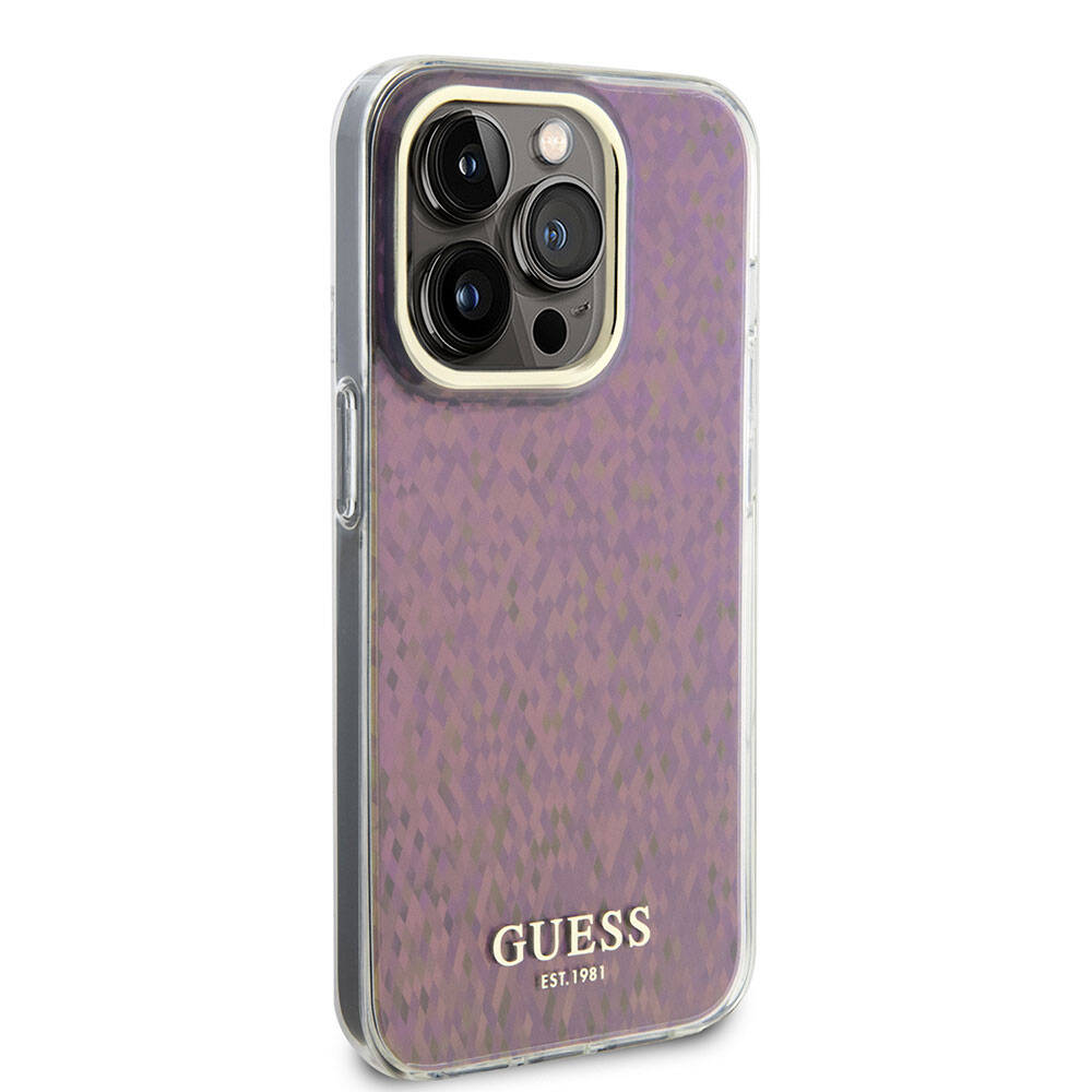 Funda para Apple iPhone 15 Pro, Guess, IML Faceted Mirror Disco Iridescent, Rosa