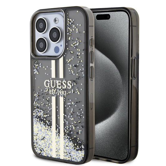Funda para Apple iPhone 15 Pro, Guess, Liquid Glitter Gold Stripe, Negra