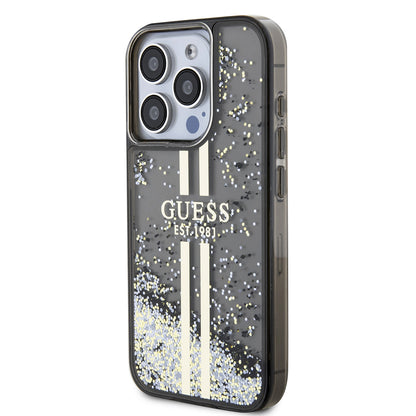 Funda para Apple iPhone 15 Pro, Guess, Liquid Glitter Gold Stripe, Negra