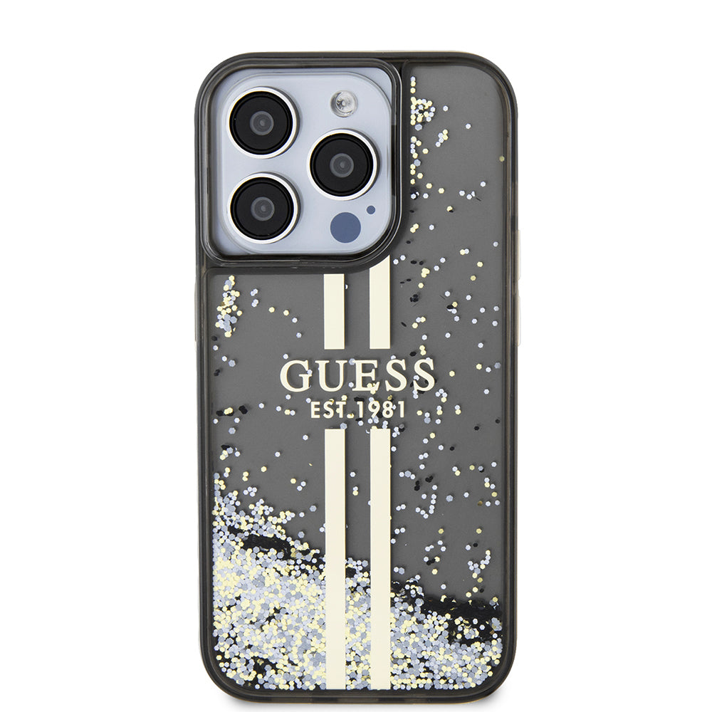Funda para Apple iPhone 15 Pro, Guess, Liquid Glitter Gold Stripe, Negra