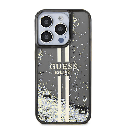 Funda para Apple iPhone 15 Pro, Guess, Liquid Glitter Gold Stripe, Negra