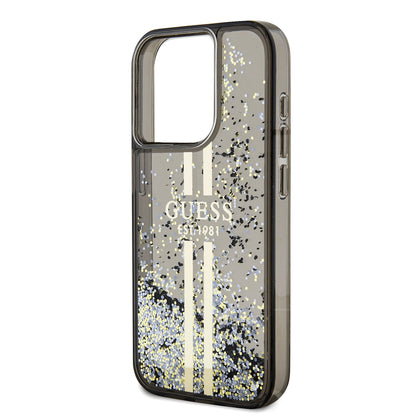 Funda para Apple iPhone 15 Pro, Guess, Liquid Glitter Gold Stripe, Negra
