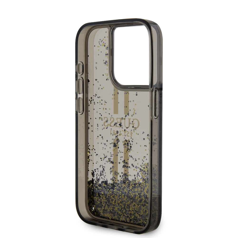 Funda para Apple iPhone 15 Pro, Guess, Liquid Glitter Gold Stripe, Negra