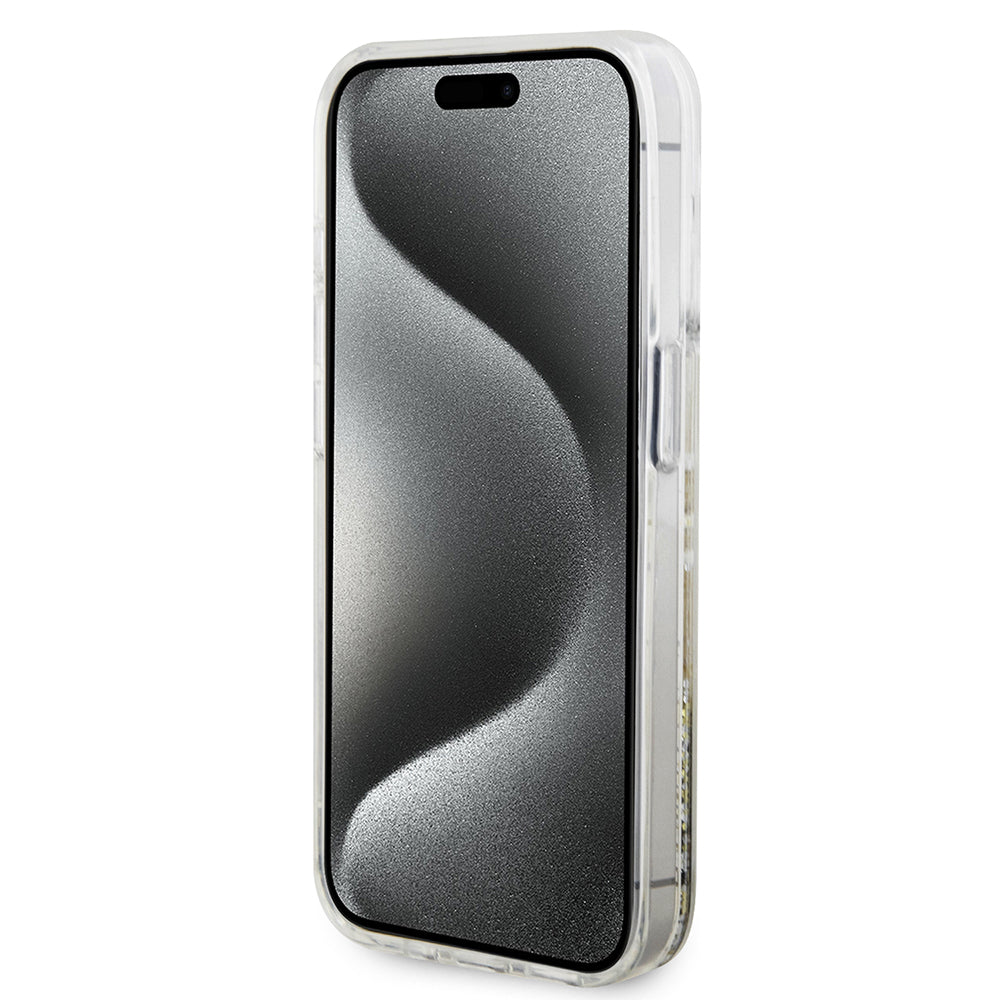 Funda para Apple iPhone 15 Pro, Guess, Liquid Glitter Gold Stripes, Transparente