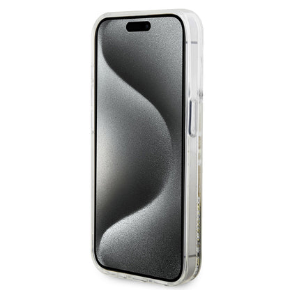 Funda para Apple iPhone 15 Pro, Guess, Liquid Glitter Gold Stripes, Transparente