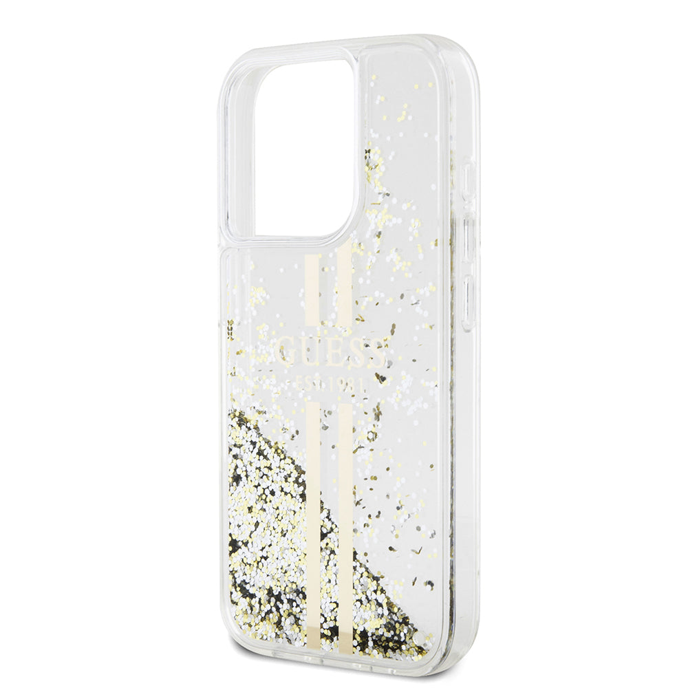 Funda para Apple iPhone 15 Pro, Guess, Liquid Glitter Gold Stripes, Transparente