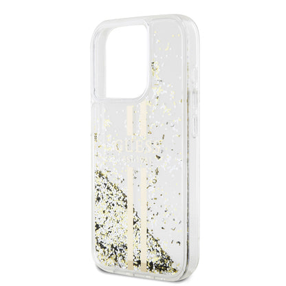 Funda para Apple iPhone 15 Pro, Guess, Liquid Glitter Gold Stripes, Transparente