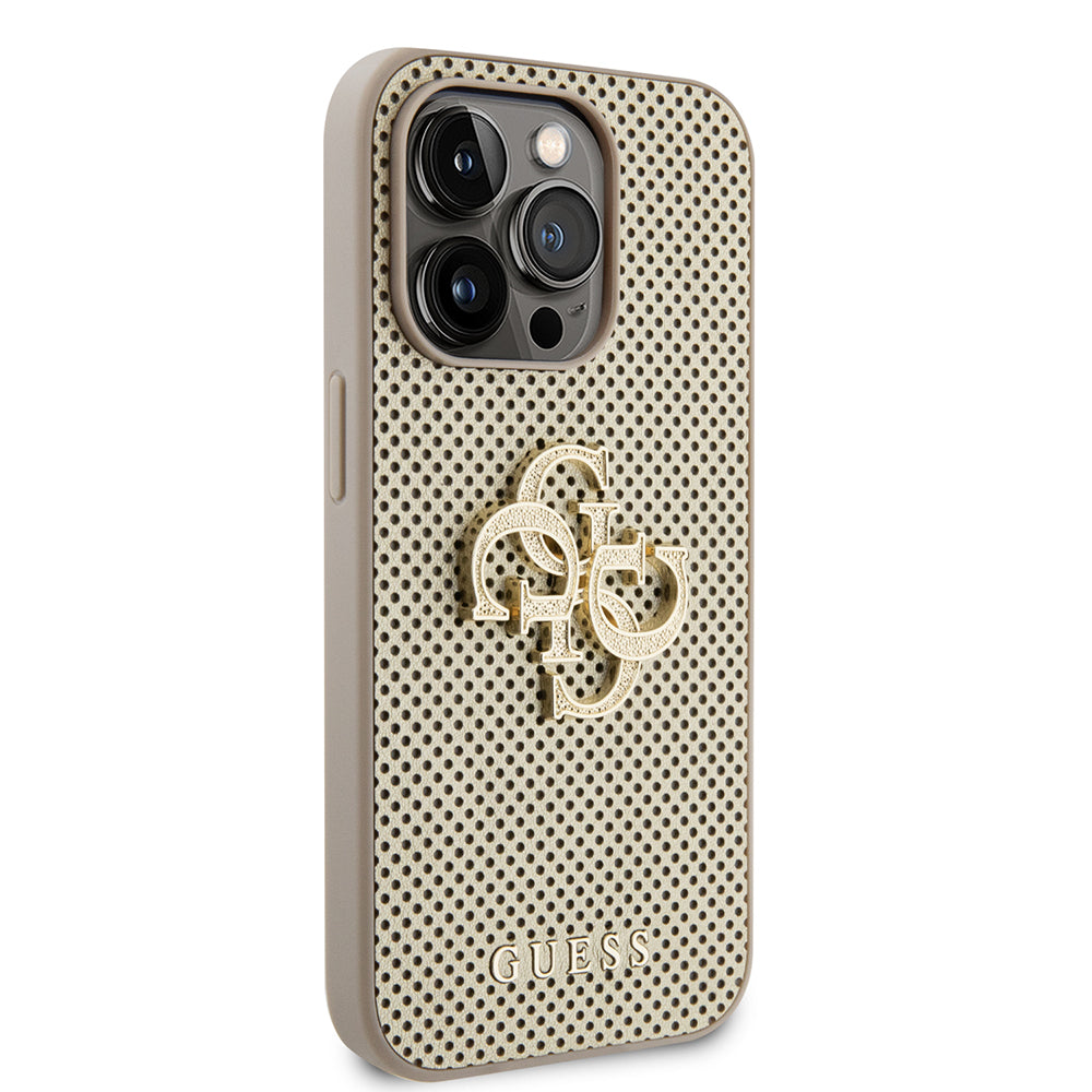 Funda para Apple iPhone 15 Pro, Guess, Perforated 4G, Dorada.