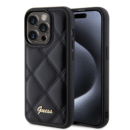 Funda para Apple iPhone 15 Pro, Guess, Quilted Metal Logo, Negra