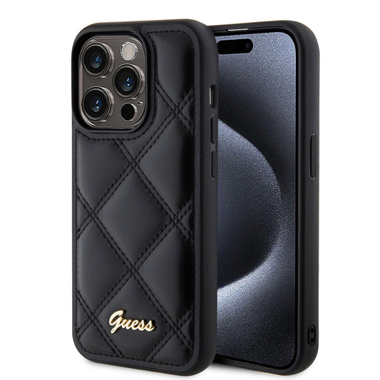Funda para Apple iPhone 15 Pro, Guess, Quilted Metal Logo, Negra
