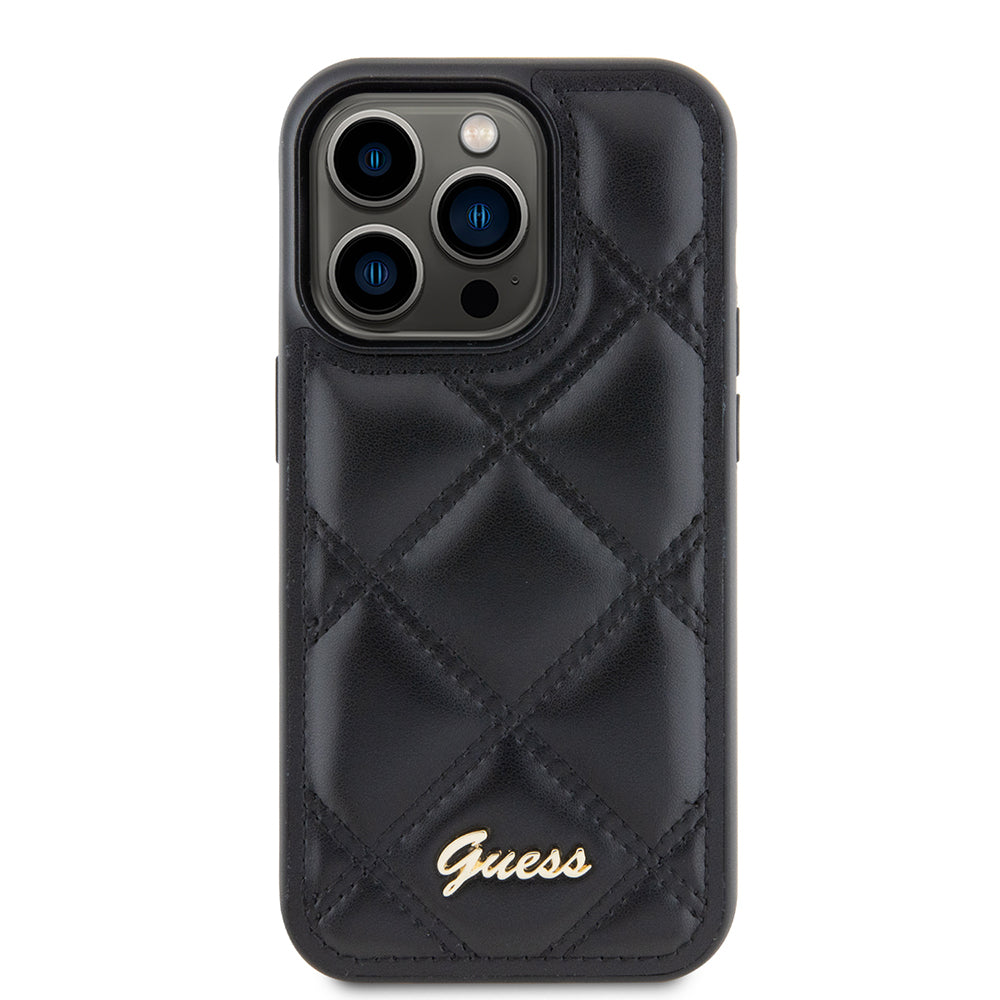 Funda para Apple iPhone 15 Pro, Guess, Quilted Metal Logo, Negra
