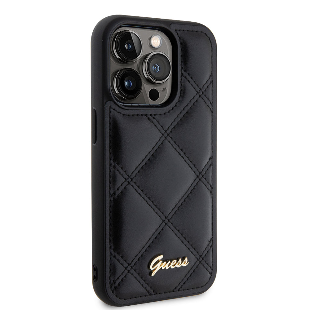 Funda para Apple iPhone 15 Pro, Guess, Quilted Metal Logo, Negra