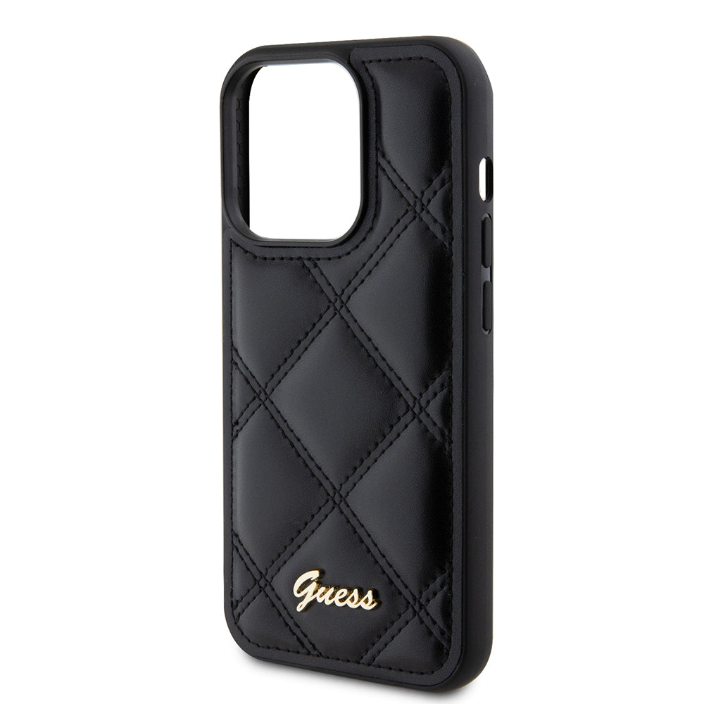 Funda para Apple iPhone 15 Pro, Guess, Quilted Metal Logo, Negra