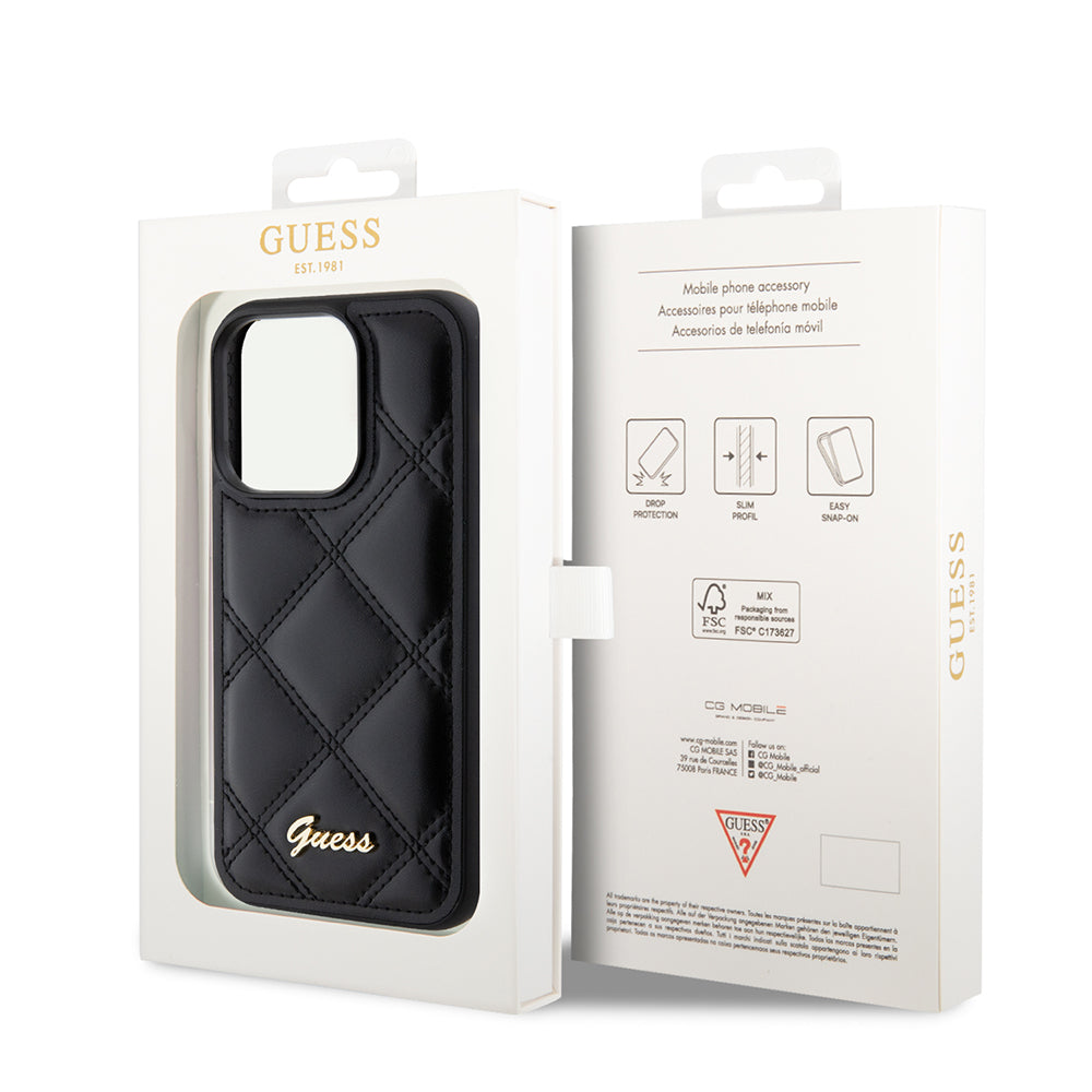 Funda para Apple iPhone 15 Pro, Guess, Quilted Metal Logo, Negra