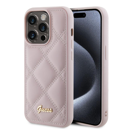 Funda para Apple iPhone 15 Pro, Guess, Quilted Metal Logo, Rosa