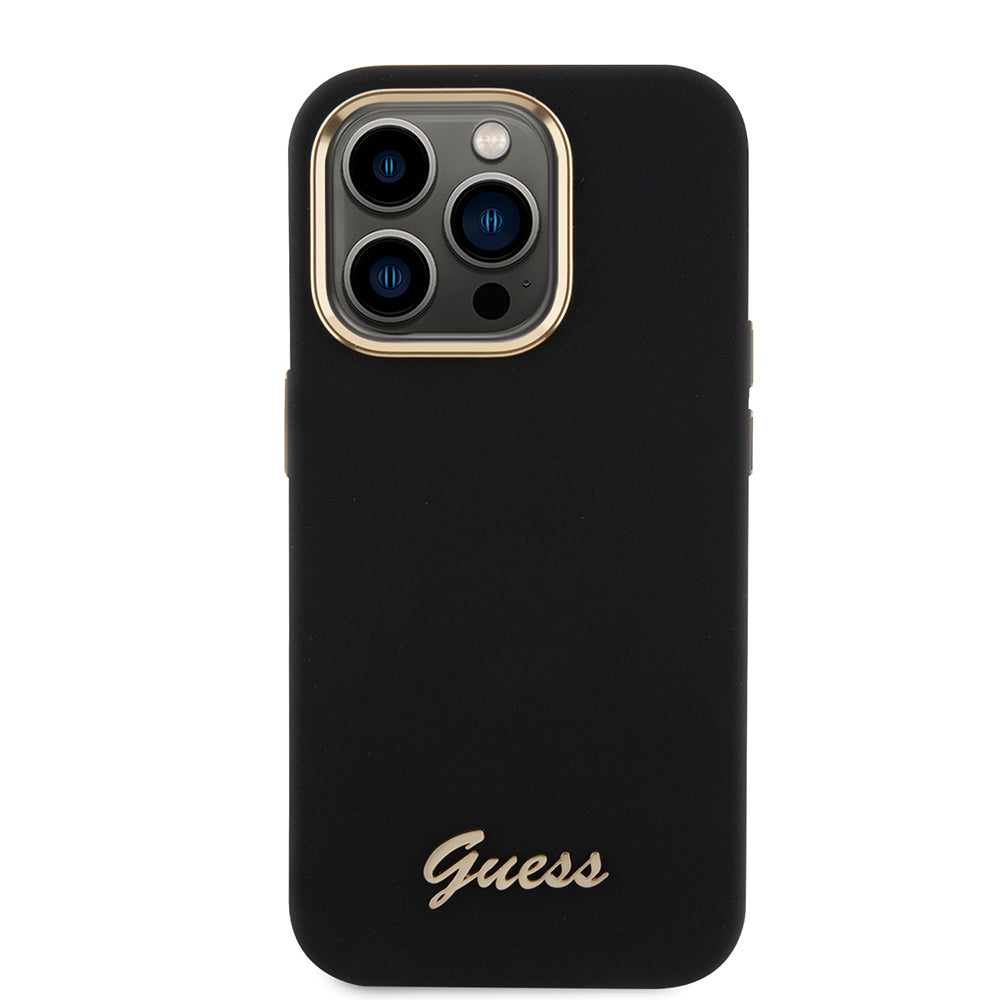 Funda para Apple iPhone 15 Pro, Guess, Script Metal Logo & Frame, Negra