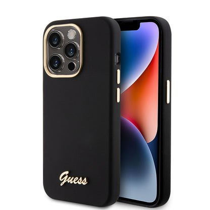 Funda para Apple iPhone 15 Pro, Guess, Script Metal Logo & Frame, Negra