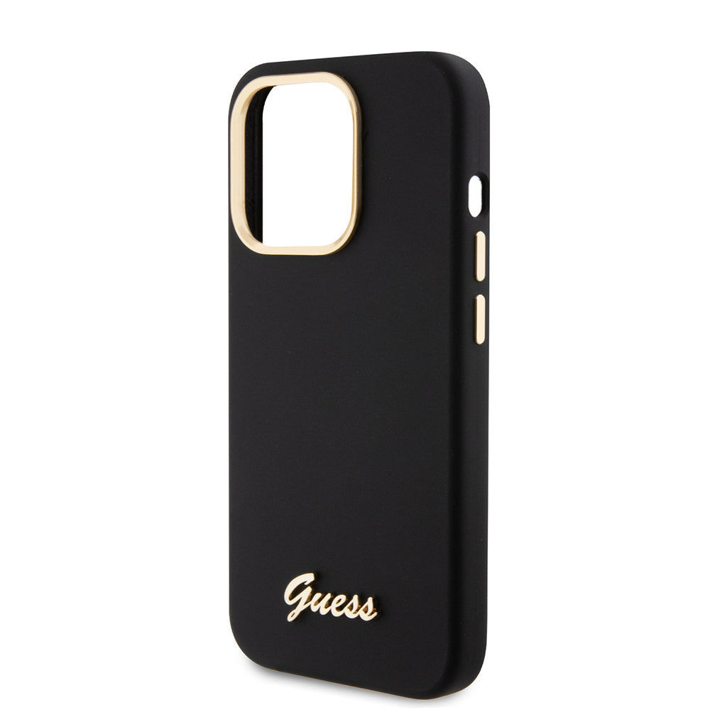 Funda para Apple iPhone 15 Pro, Guess, Script Metal Logo & Frame, Negra