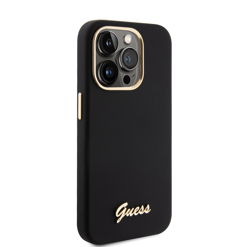 Funda para Apple iPhone 15 Pro, Guess, Script Metal Logo & Frame, Negra